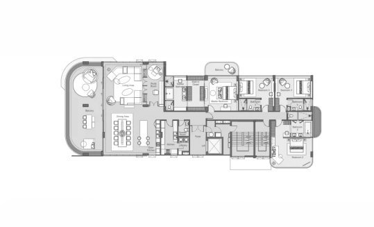 Condominium floor plan, 4 bedrooms in Banyan Tree Beach Residences Oceanus No. 11006 (2D)
